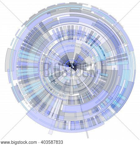Circle With Blue Geometric Shapes On White  Background