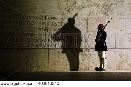 Athens, Greece - December 19,2019: Presidential Guard Soldiers (evzones Or Evzonoi) Parade In Front 