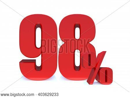 98 Percent Off 3d Sign On White Background, Special Offer 98% Discount Tag, Sale Up To 98 Percent Of