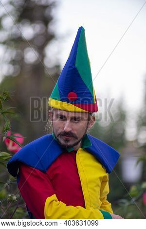 Timisoara, Romania - September 05, 2020: Portrait Of A Man Wearing A Costume Wit A Hat At The Checka