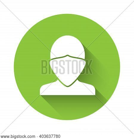 White Vandal Icon Isolated With Long Shadow. Green Circle Button. Vector