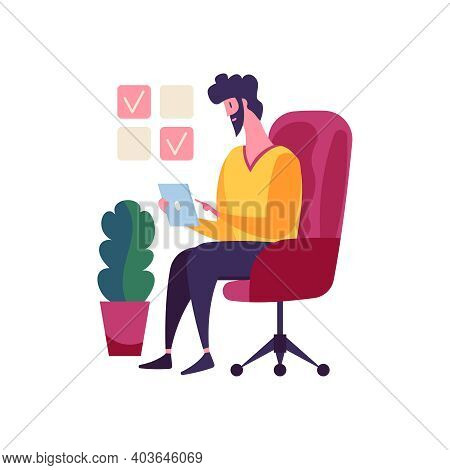 Flat Task Completetion Concept With Check List And Man Vector Illustration