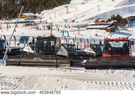 Grandvalira, Andorra: 2021 January 17: Prinoth Snow Groomers  From The Grandvalira Ski Resort In El 