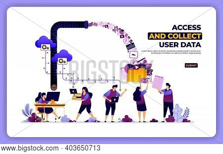 Vector Poster Of Access And Collect User Data. Manage User Experience Activity. Designed For Landing