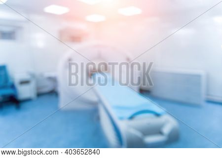 Blurred Background Of Computer Tomography Diagnostics In Modern Medical Center
