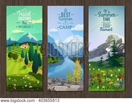 Best Active Summer Vacation Destinations Travel Agency Advertisement 3 Vertical Landscape Banners Se