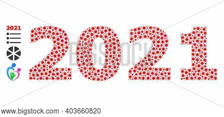 Vector 2021 Year Digits Icon Covid-2019 Mosaic. 2021 Year Digits Mosaic Is Designed From Tiny Covid 