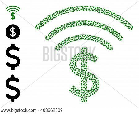 Vector Dollar Emission Icon Covid Collage. Dollar Emission Mosaic Is Shaped From Small Covid Virulen