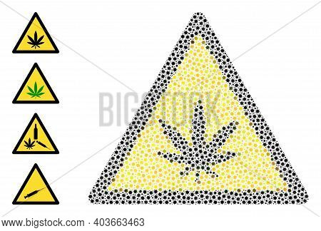 Vector Marijuana Warning Icon Covid-2019 Mosaic. Marijuana Warning Mosaic Is Formed With Little Covi