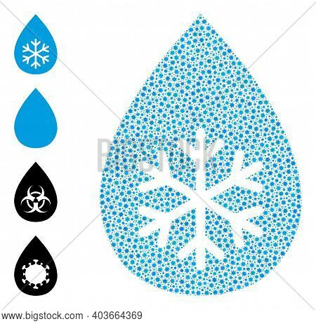 Vector Snow Fresh Drop Icon Coronavirus Composition. Snow Fresh Drop Mosaic Is Shaped With Small Cor