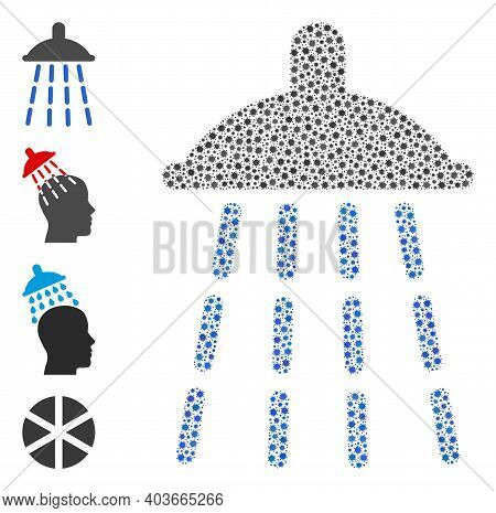 Vector Water Shower Icon Covid-2019 Collage. Water Shower Mosaic Is Constructed With Small Covid Vir