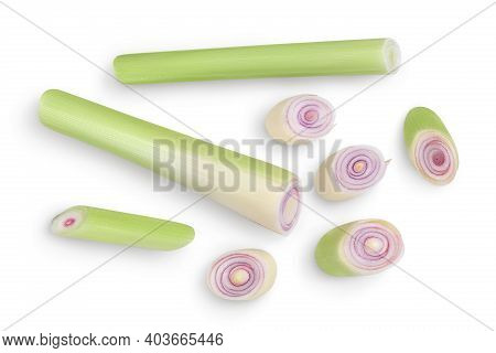 Fresh Lemongrass Isolated On White Background With Clipping Path. Top View. Flat Lay