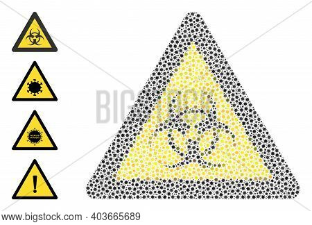 Vector Biohazard Warning Icon Covid Mosaic. Biohazard Warning Mosaic Is Made From Small Covid Virule