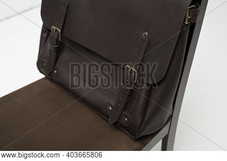 Details Of Brown Mens Shoulder Leather Bag For A Documents And Laptop On A Brown Chair With A White 