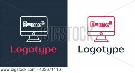 Logotype Line Math System Of Equation Solution On Computer Monitor Icon Isolated On White Background
