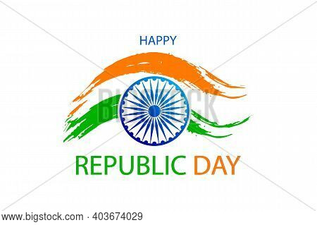 26 January Text In Saffron And Green Color With Ashok Wheel On White Background For Happy Republic D