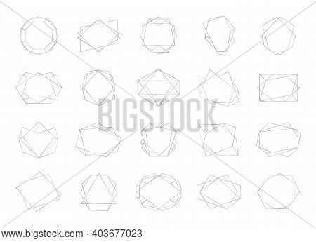 Polyhedron Frame. Silver Empty Multangular Borders. Abstract Geometric Shapes With Copy Space. Colle