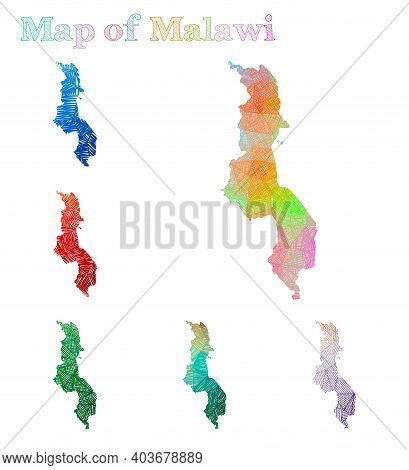Hand-drawn Map Of Malawi. Colorful Country Shape. Sketchy Malawi Maps Collection. Vector Illustratio