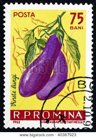 Selo postal Roménia 1963 berinjela, Solanum Melongena
