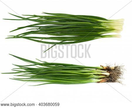 Fresh Raw Green Onions On White Background