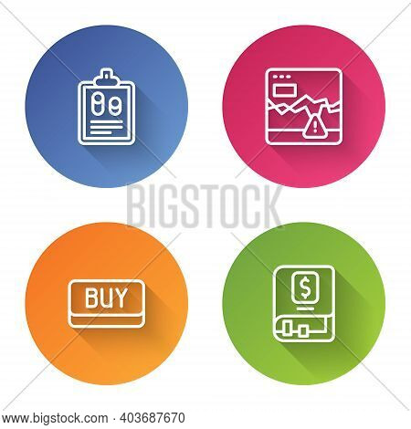 Set Line Business Finance Report, Failure Stocks Market, Buy Button And Financial Book. Color Circle
