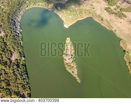Amazing Aerial View Of Pchelina Reservoir, Pernik Region, Bulgaria