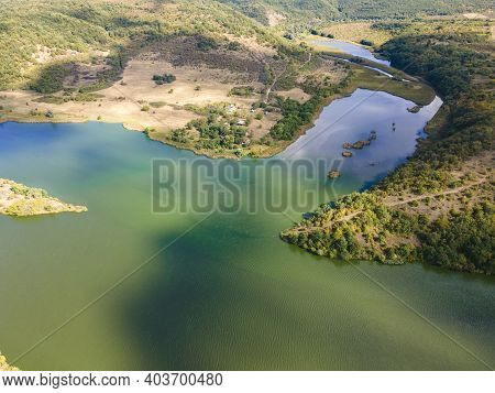 Amazing Aerial View Of Pchelina Reservoir, Pernik Region, Bulgaria