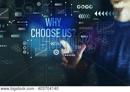 Why Choose Us With Young Man On A Dark Background