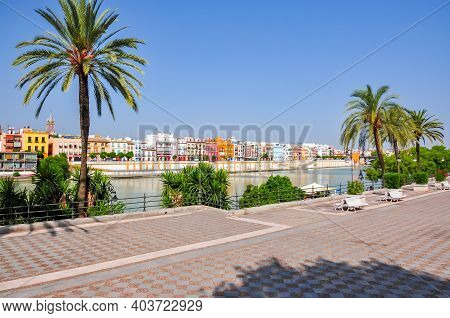 Seville Embankment Of Guadalquivir River In Spain