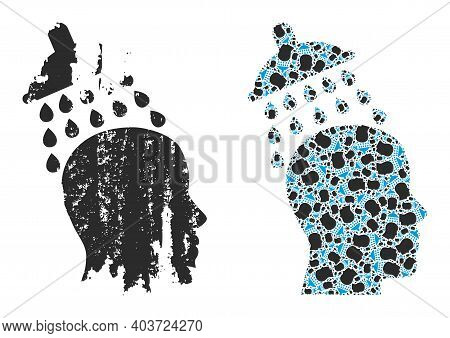 Vector Head Shower Composition Is Made From Repeating Recursive Head Shower Elements. Grunge Head Sh