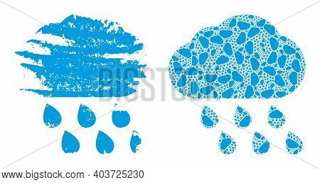 Vector Rain Cloud Composition Is Organized With Randomized Recursive Rain Cloud Elements. Grunge Rai