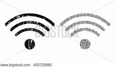 Vector Wi-fi Source Composition Is Composed With Scattered Fractal Wi-fi Source Parts. Grunge Wi-fi 