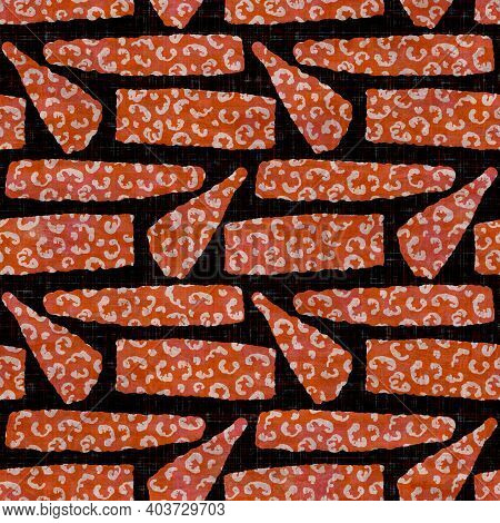 Seamless Dark Geometric Block Print Background. Boho Ethnic Soft Furnishing Fabric Style. Tie Dye Pa