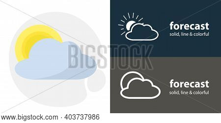 Sun Behind The Cloud Flat Icon, With Weather Forecast Simple, Line Icon