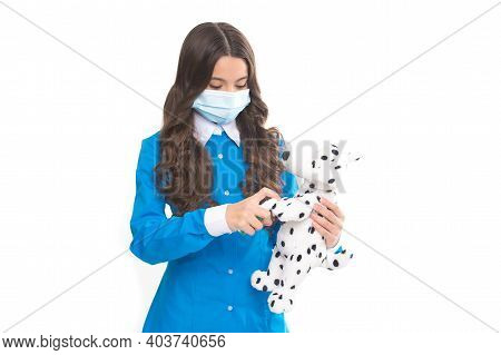 Clean Your Hands Often. Little Kid Apply Hand Sanitizer On Toy Dog. Sanitation And Hygiene Rules. Fi