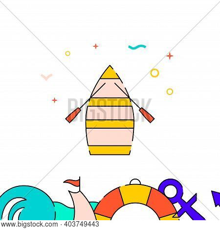 Wooden Rowing Boat Filled Line Vector Icon, Simple Illustration, Water Safety And Watercraft Related