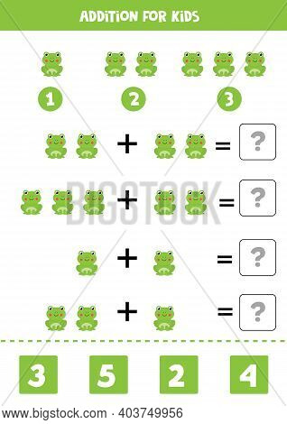 Addition Worksheet With Cartoon Frog. Math Game.