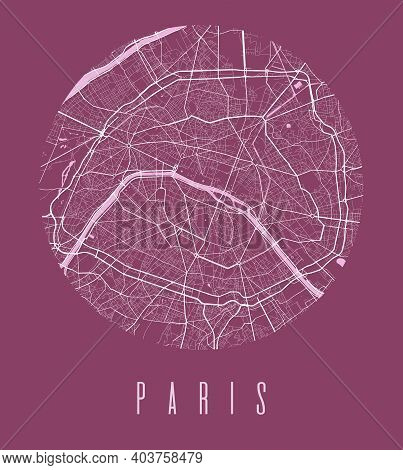 Paris Map Poster. Decorative Design Street Map Of Paris City. Cityscape Aria Panorama Silhouette Aer