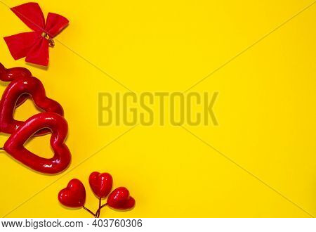 Valentines Day Congratulation. Red Rose And Greeting Card With Heart Sign On Black Background Top Vi