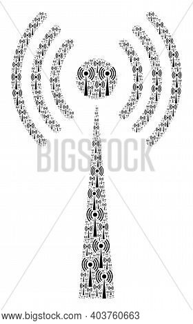 Vector Radio Tower Fractal Is Created Of Repeating Recursive Radio Tower Items. Fractal Collage Of R
