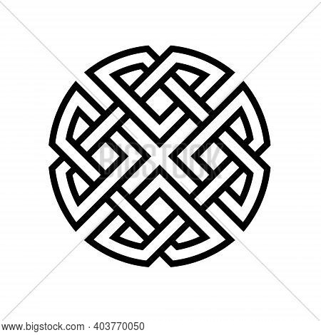 Round Celtic Knot Ethno Pattern, Vector Weave Knitted Lines Stripes Knot Health Development And Good