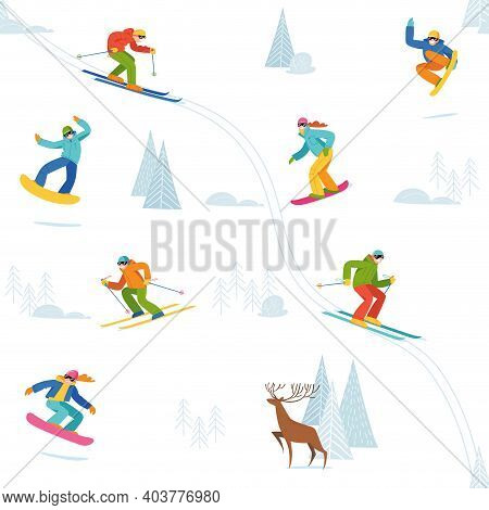 Seamless Background With Winter Sport Acivities People