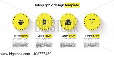 Set Beer Bottles In Ice Bucket, Can, Cold Beer And Wine Corkscrew. Business Infographic Template. Ve