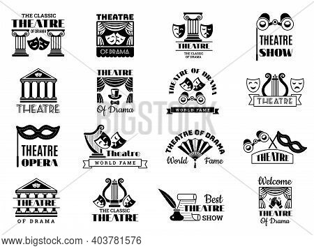 Theatre Badges. Broadway Emblem Entertainment Show Party Vintage Logo Cinema Symbols Recent Vector I
