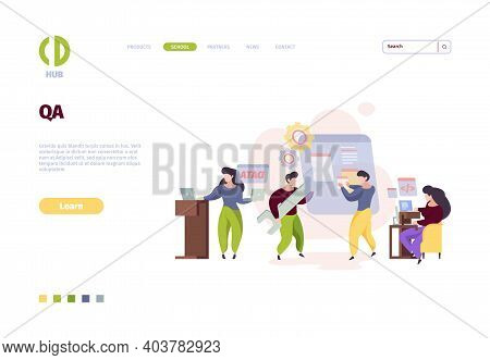 Qa Landing Page. Web App Testing Software Programming Bugs Fixing Online Prototype Garish Vector Tem
