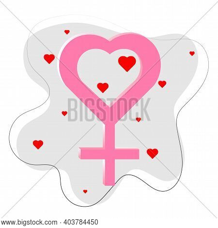 Gender Norms Concept. Female Sign In Pink, On A Gray Background With Hearts.