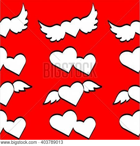 Love Pattern, Hearts On A Red Background, White Stickers About Love.