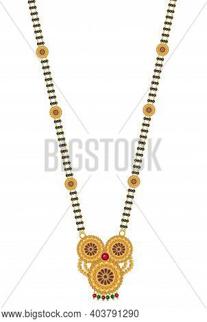 Designer Jewelry Mangal Sutra Necklace Set In Gold