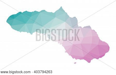 Polygonal Map Of Sumba. Geometric Illustration Of The Island In Emerald Amethyst Colors. Sumba Map I