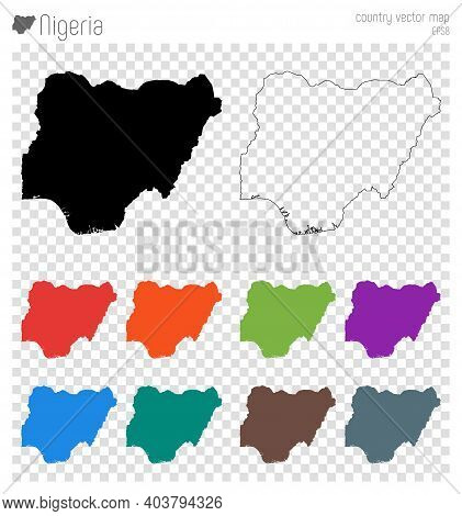 Nigeria High Detailed Map. Isolated Black Country Outline. Vector Illustration.